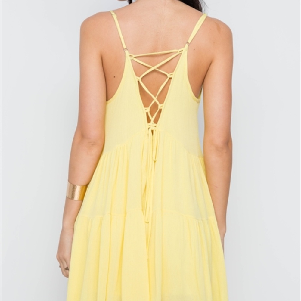 XS, S & M YELLOW CAMI LACE UP SWING MINI DRESS - Picture 5 of 9